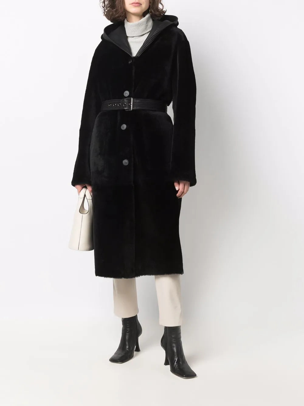 Reversible Hooded Shearling Coat