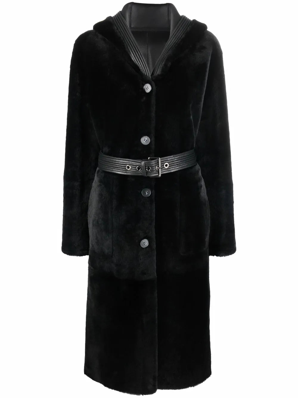 Reversible Hooded Shearling Coat