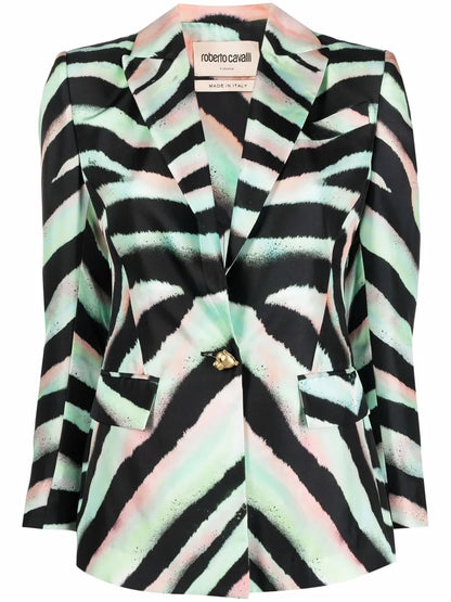 Zebra-Print Silk Blazer