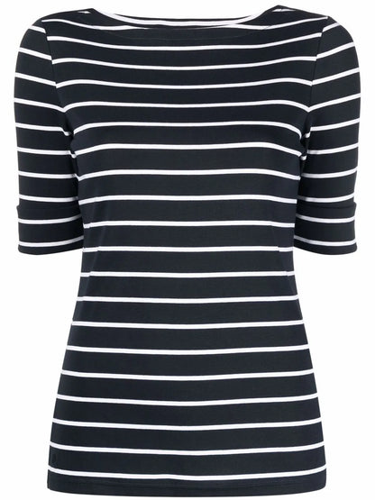 Horizontal-Stripe Short-Sleeve Top