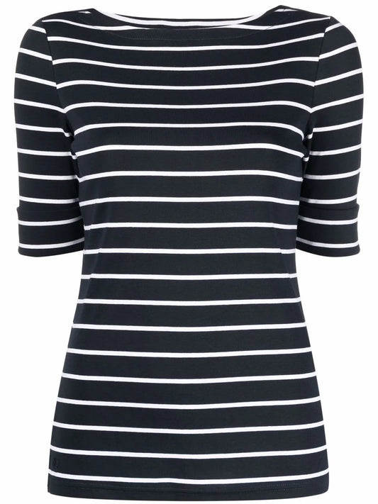 Horizontal-Stripe Short-Sleeve Top