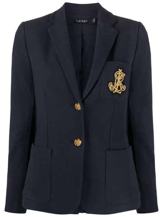 Embroidered-Logo Single-Breasted Blazer