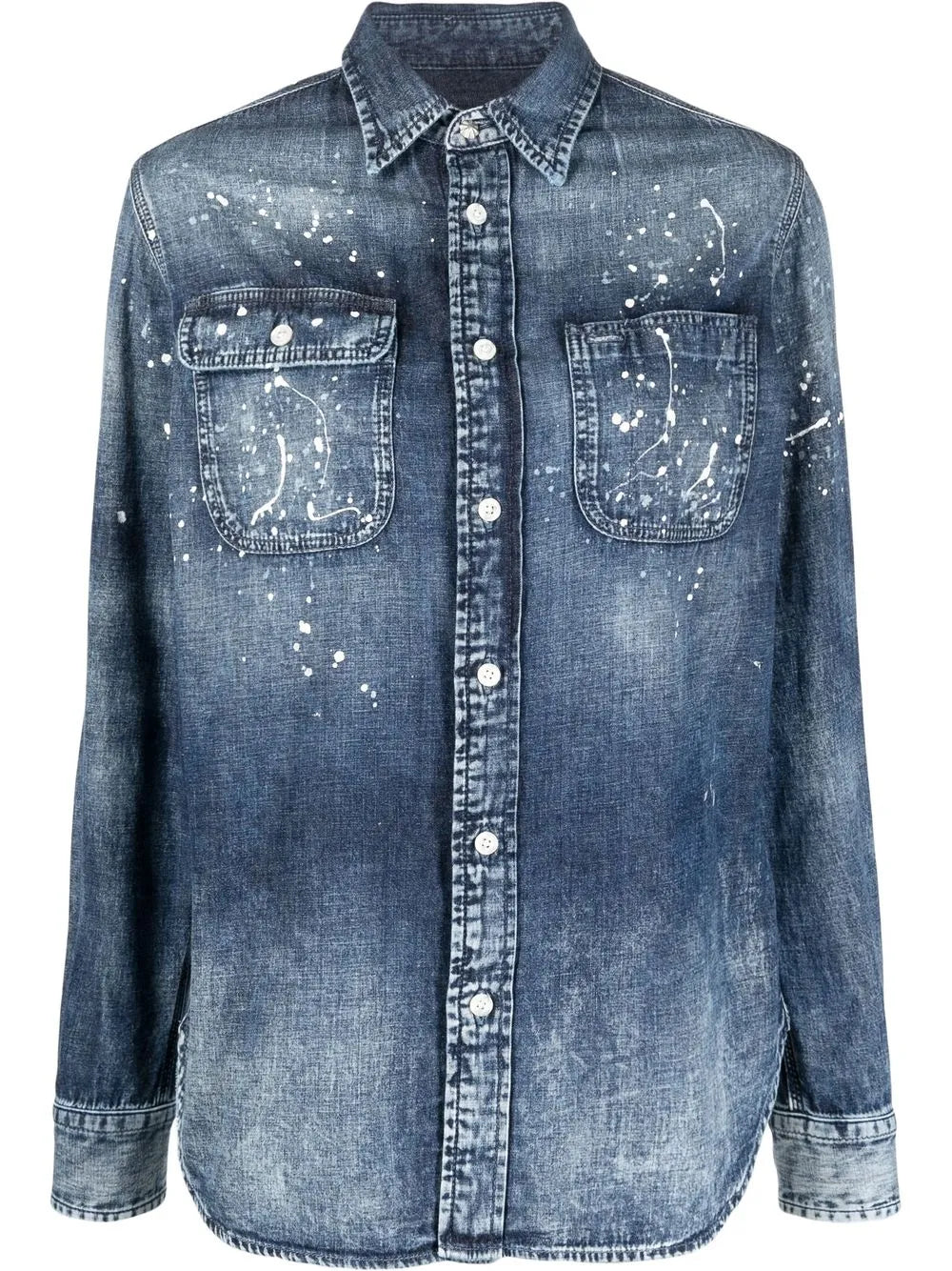Paint-Splatter Denim Shirt