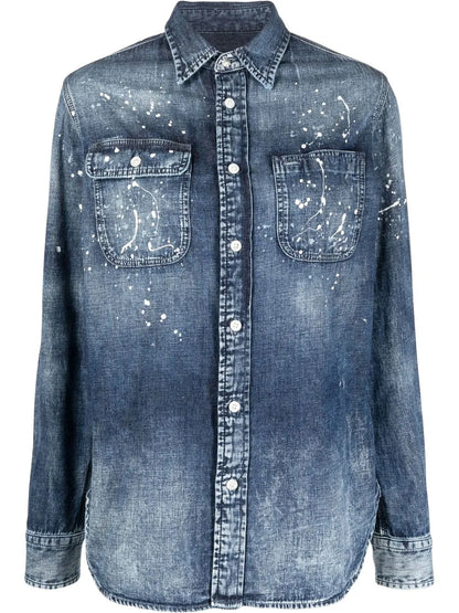 Paint-Splatter Denim Shirt
