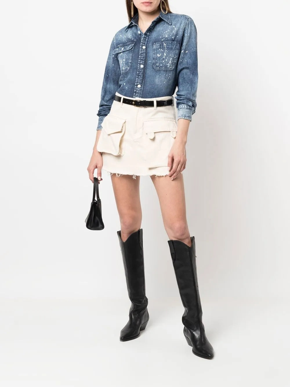 Paint-Splatter Denim Shirt