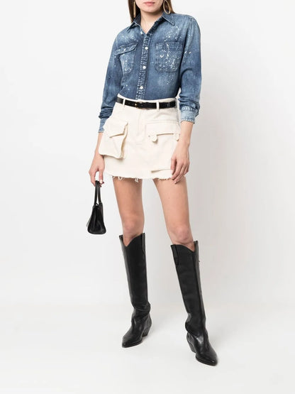 Paint-Splatter Denim Shirt