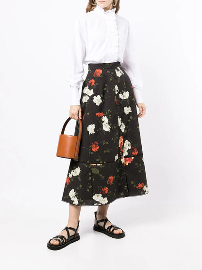 Floral-Print Pleated Skirt