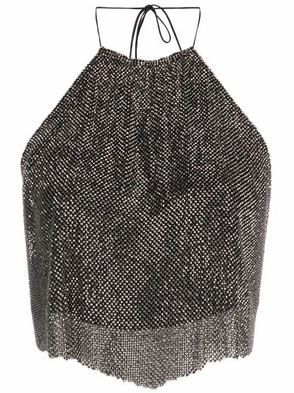 Metallic Halterneck Backless Blouse