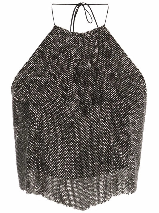 Metallic Halterneck Backless Blouse