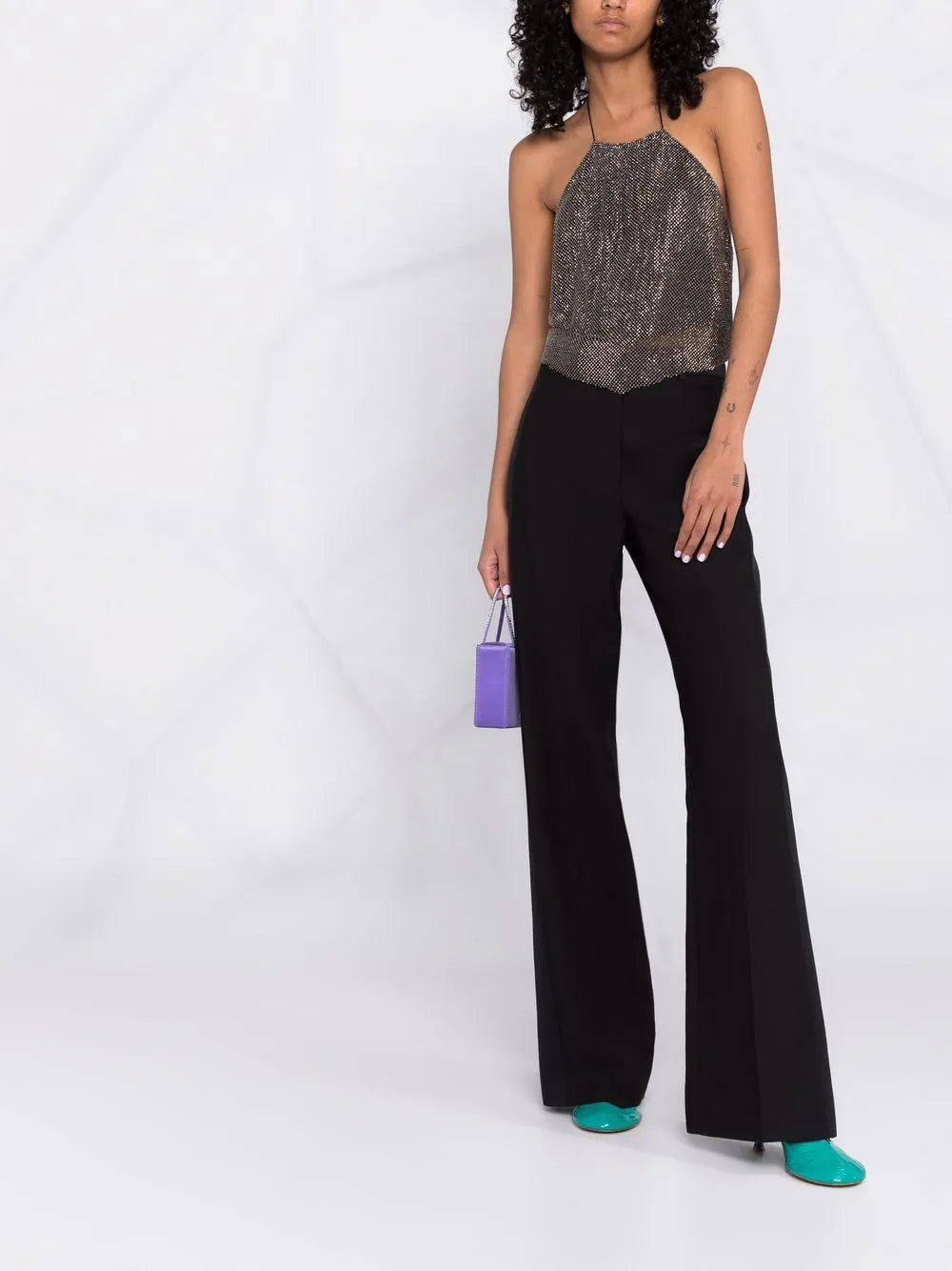 Metallic Halterneck Backless Blouse