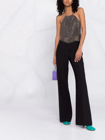 Metallic Halterneck Backless Blouse