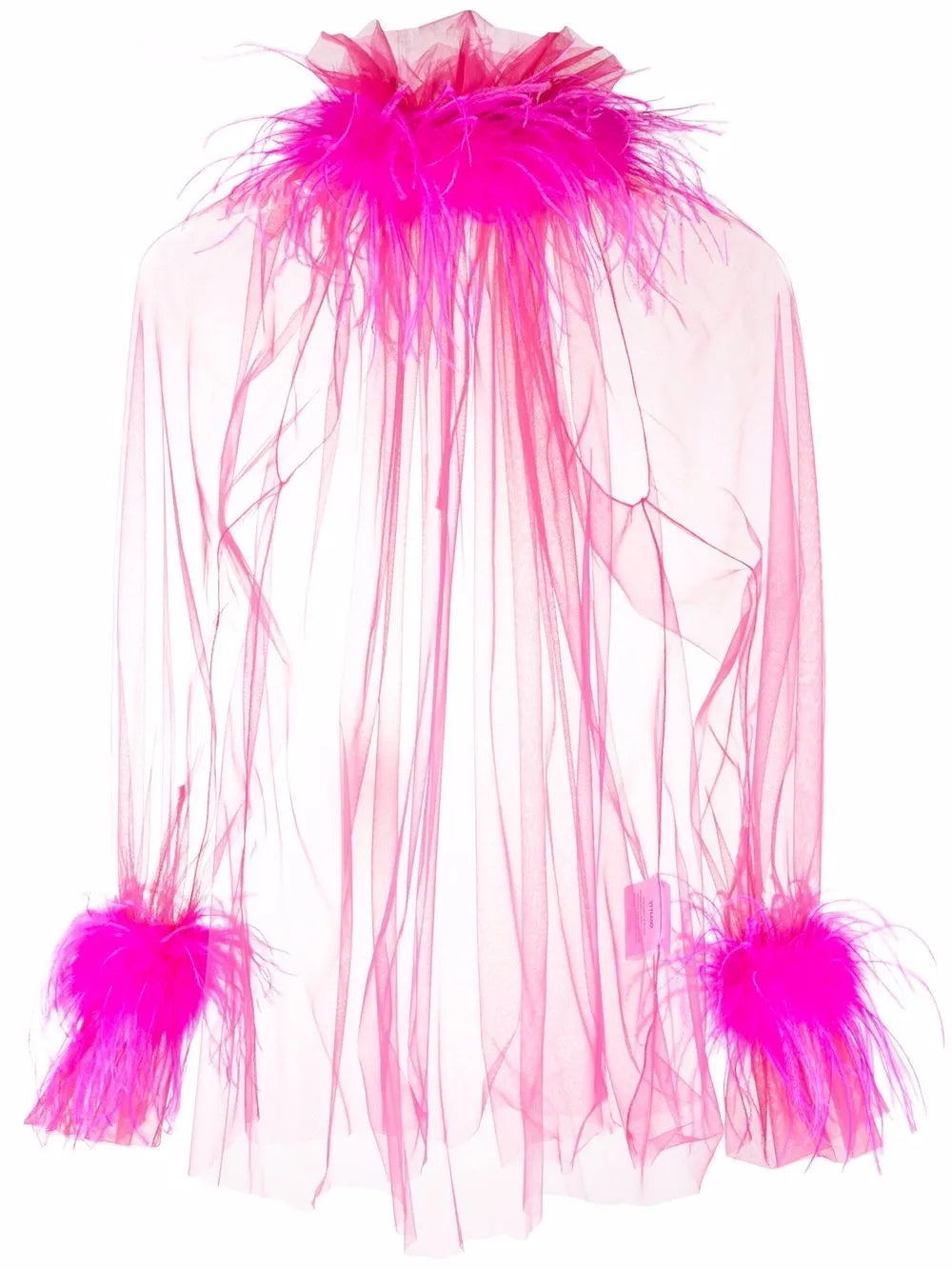 Feather-Trim Sheer Blouse