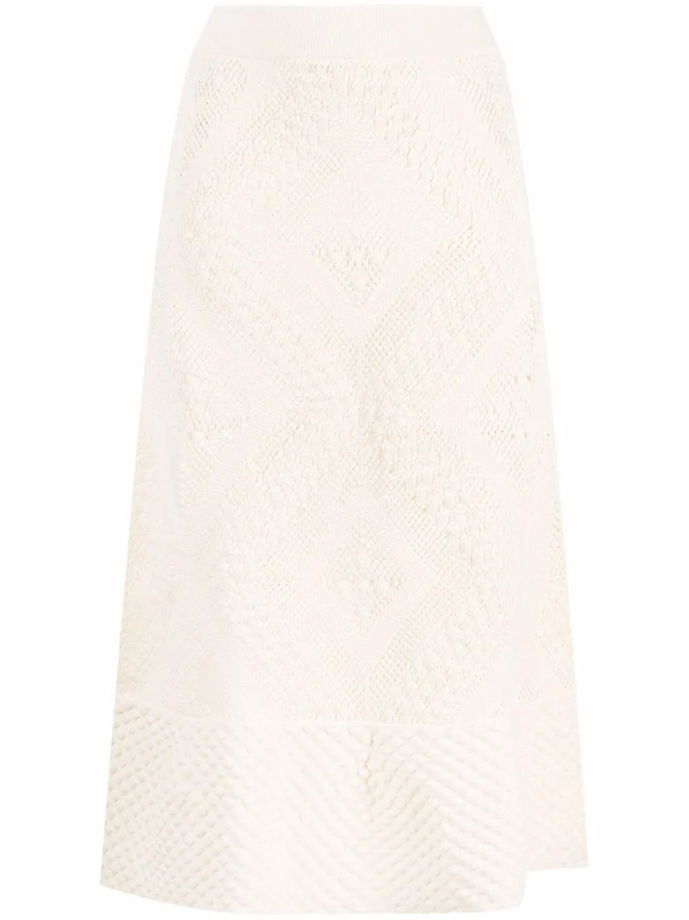 Open-Knit Patterned Midi Skirt