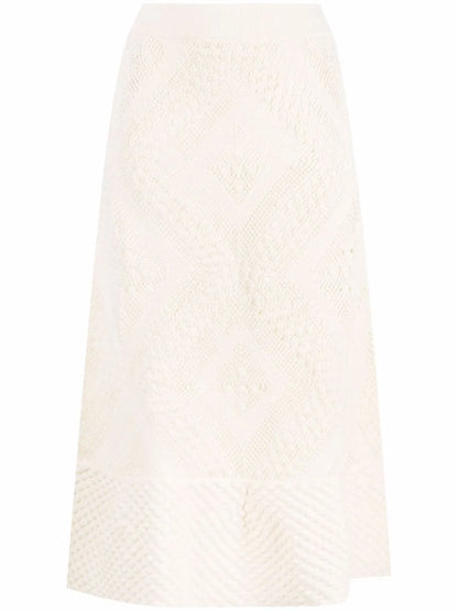 Open-Knit Patterned Midi Skirt