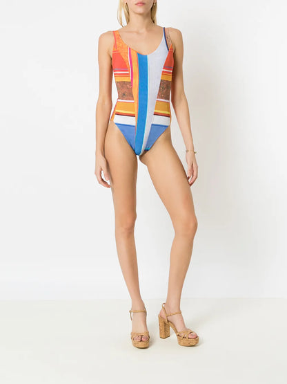 Striped Open-Back Swimsuit