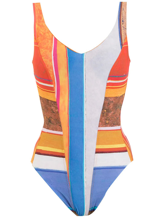 Striped Open-Back Swimsuit