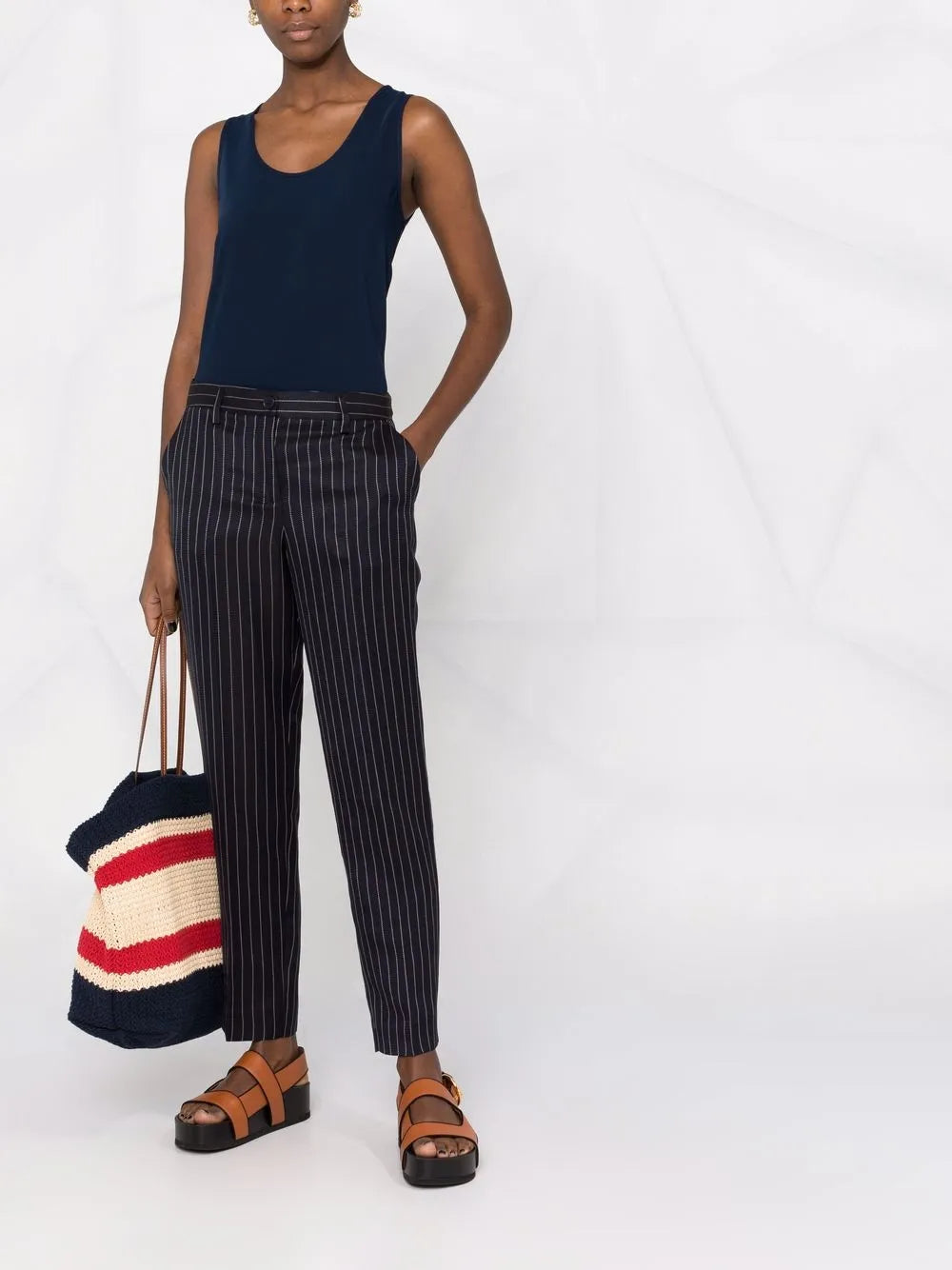 Pinstripe Straight-Leg Trousers
