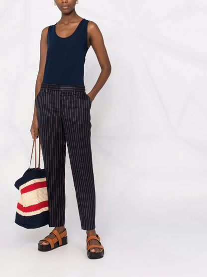 Pinstripe Straight-Leg Trousers