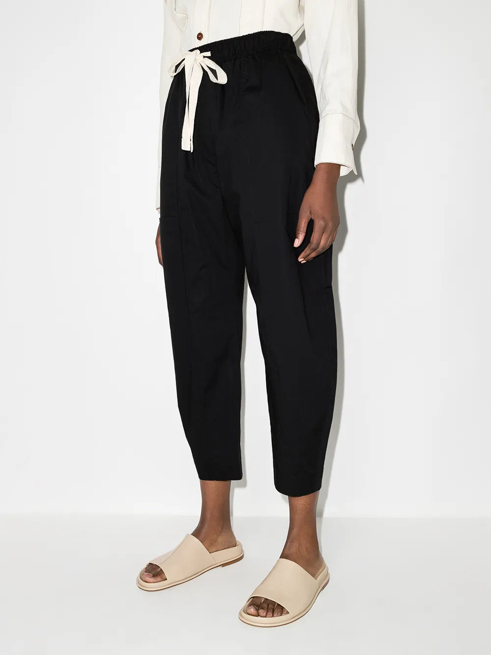 Drawstring Cropped Cotton Trousers