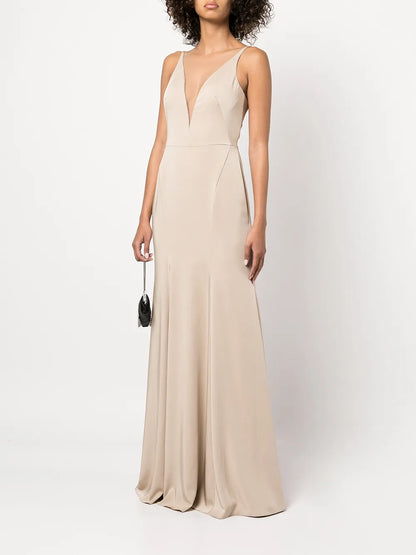 Crema Plunge-Neck Gown