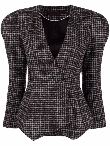 Check Wrap-Style Blazer