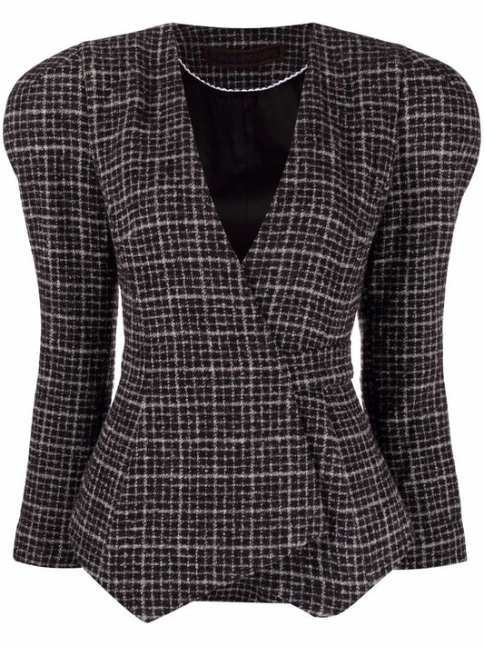 Check Wrap-Style Blazer