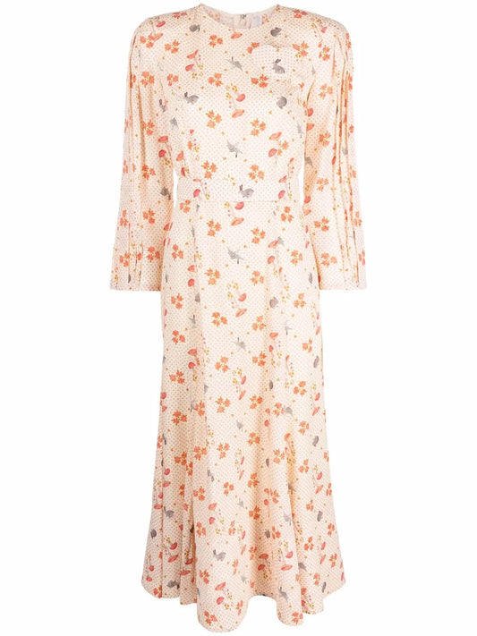 Floral-Print Silk Midi Dress