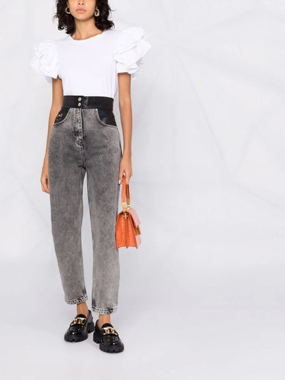 High-Waisted Faded Jeans