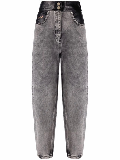 High-Waisted Faded Jeans