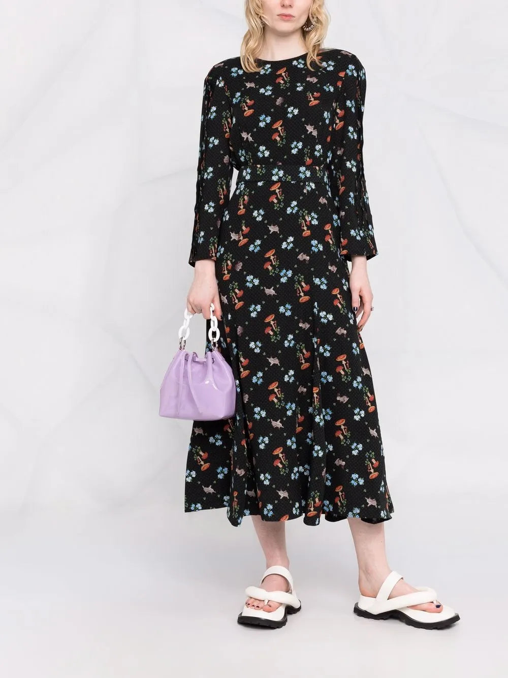 Floral-Print Silk Dress