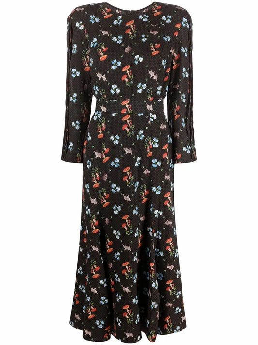 Floral-Print Silk Dress
