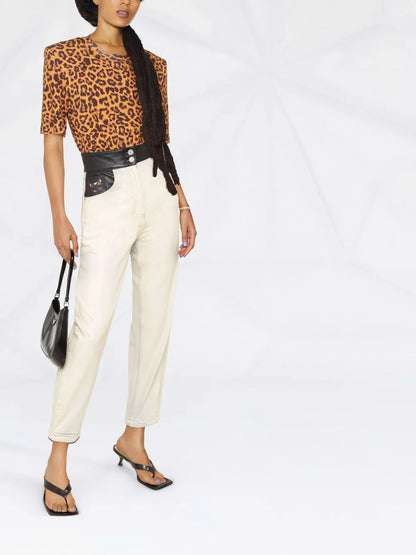 Leather Detail Tapered Jeans
