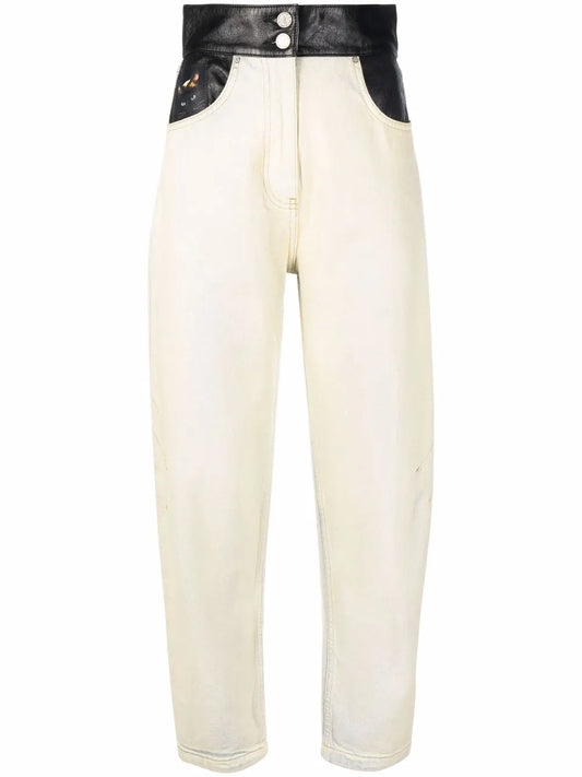 Leather Detail Tapered Jeans
