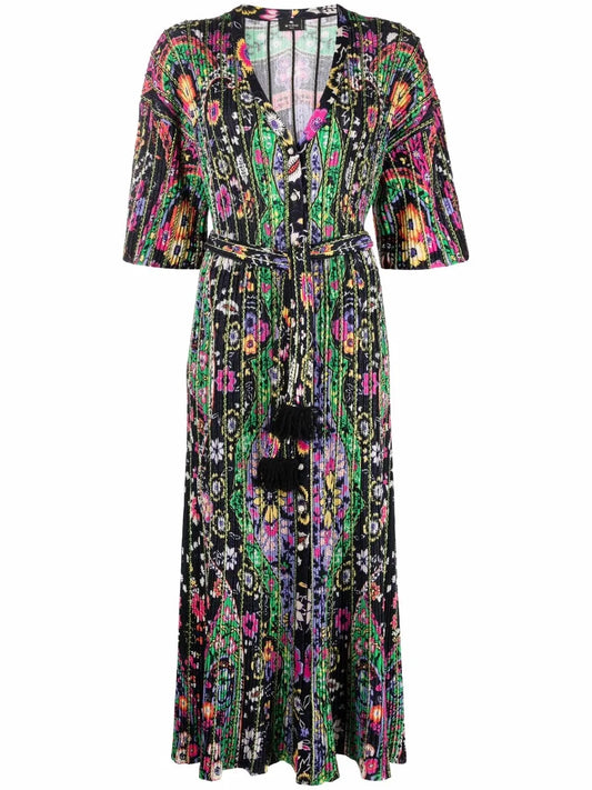 Ribbed Floral-Knit Dress