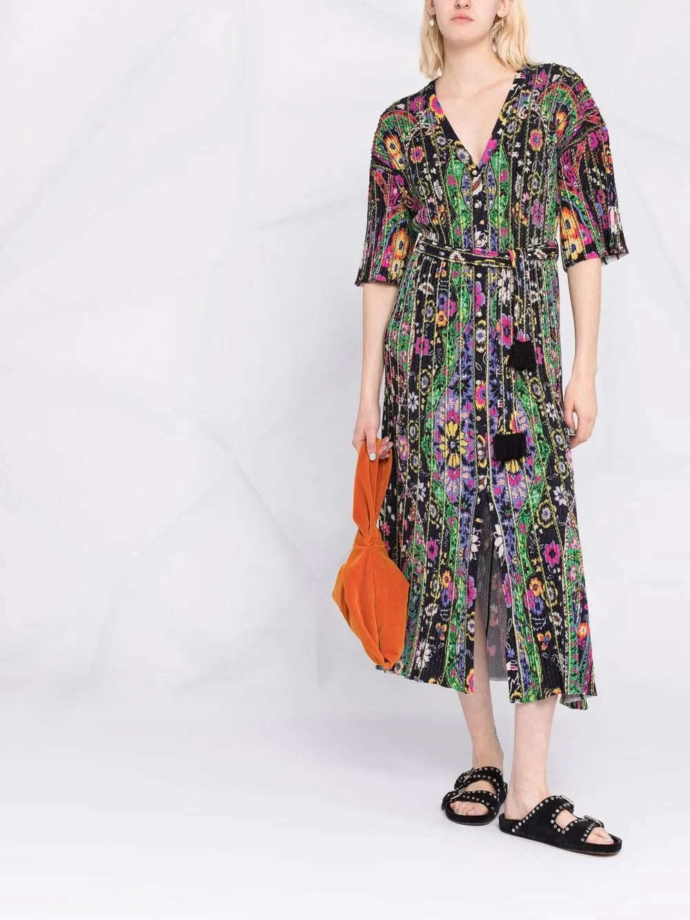 Ribbed Floral-Knit Dress
