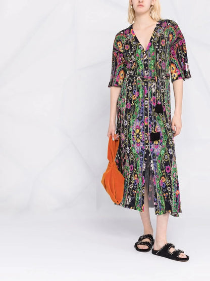 Ribbed Floral-Knit Dress