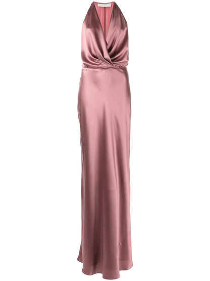 Draped-Detail Halterneck Gown