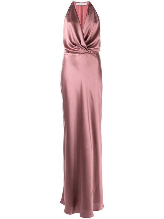 Draped-Detail Halterneck Gown