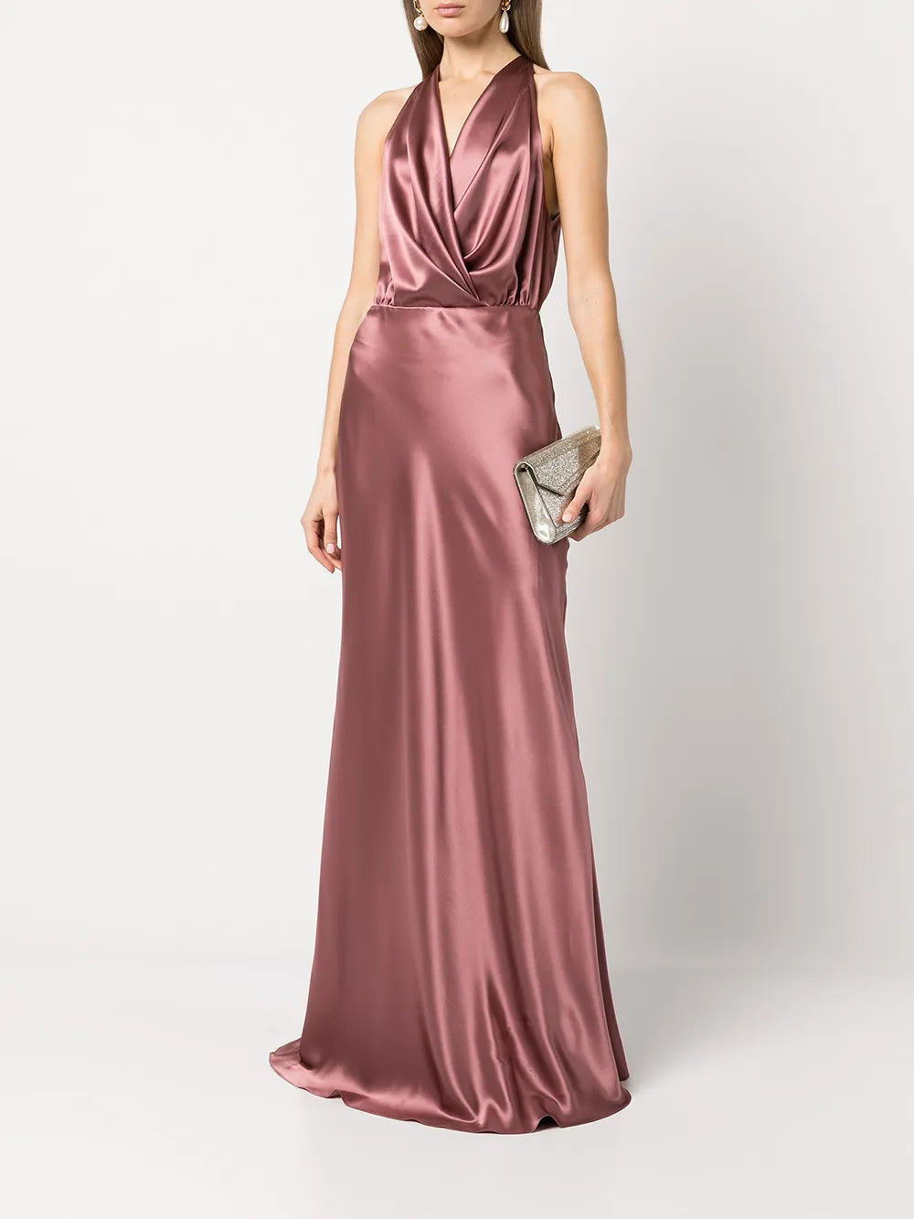 Draped-Detail Halterneck Gown