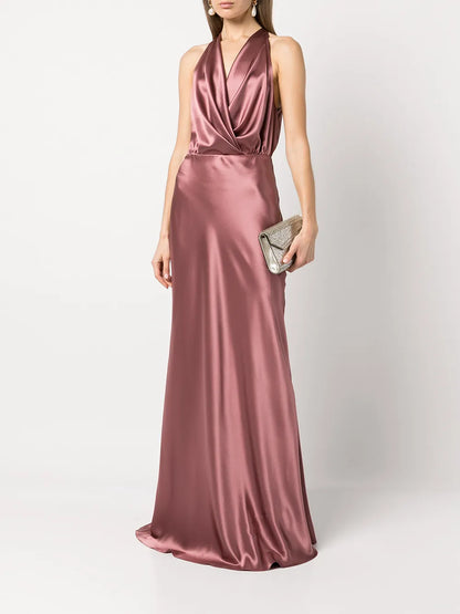 Draped-Detail Halterneck Gown