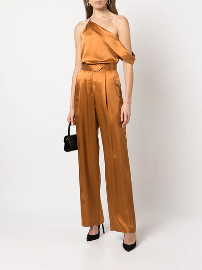 Wide-Leg Silk Satin Trousers