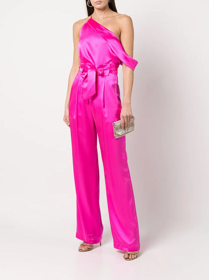 High-Waisted Pleated Silk Trousers