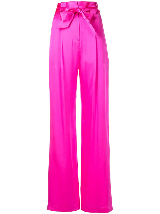 High-Waisted Pleated Silk Trousers