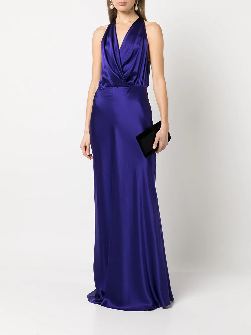 Draped-Detail Halterneck Gown