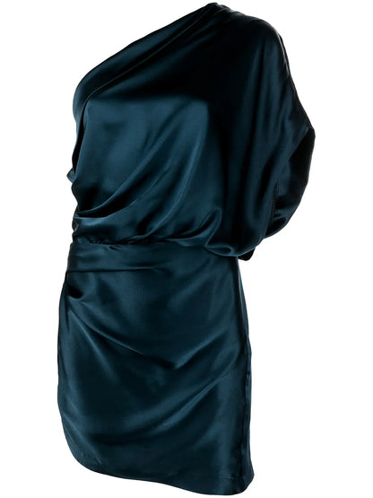 Draped One-Shoulder Mini Dress