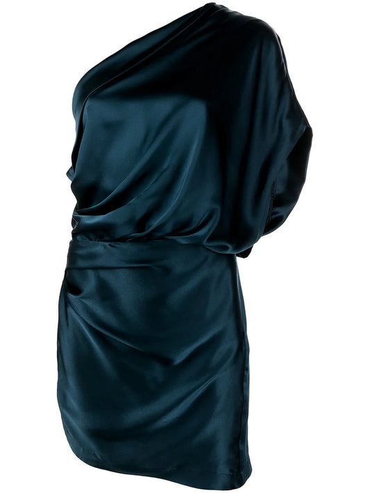Draped One-Shoulder Mini Dress