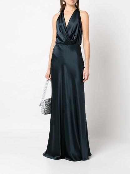 Draped-Detail Halterneck Gown