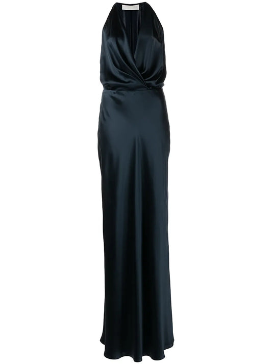 Draped-Detail Halterneck Gown