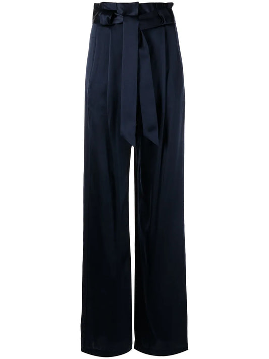 High-Waisted Pleated Silk Trousers