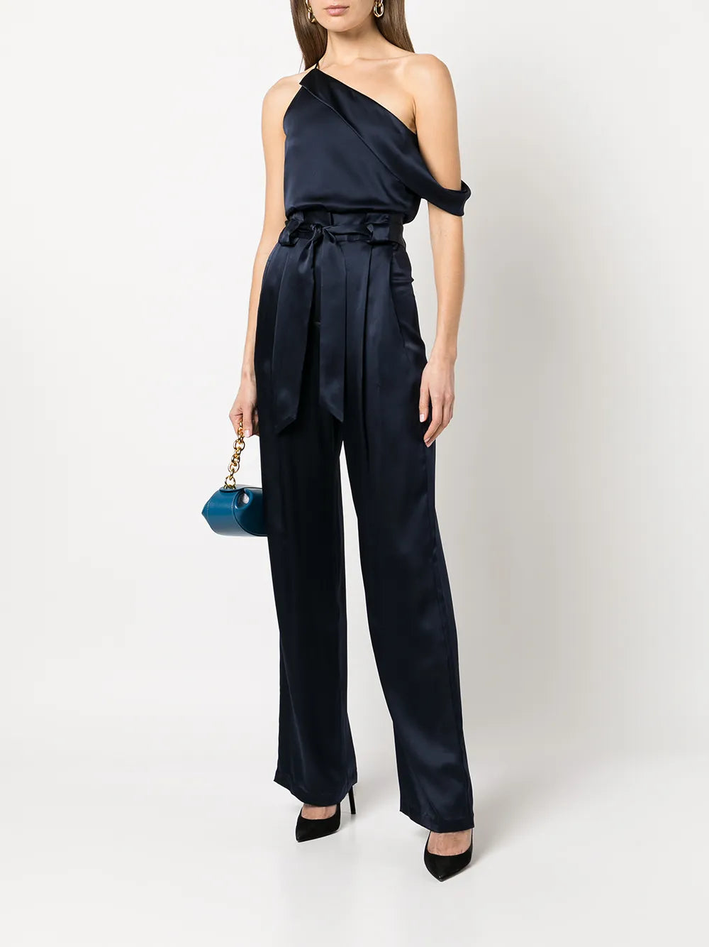 High-Waisted Pleated Silk Trousers